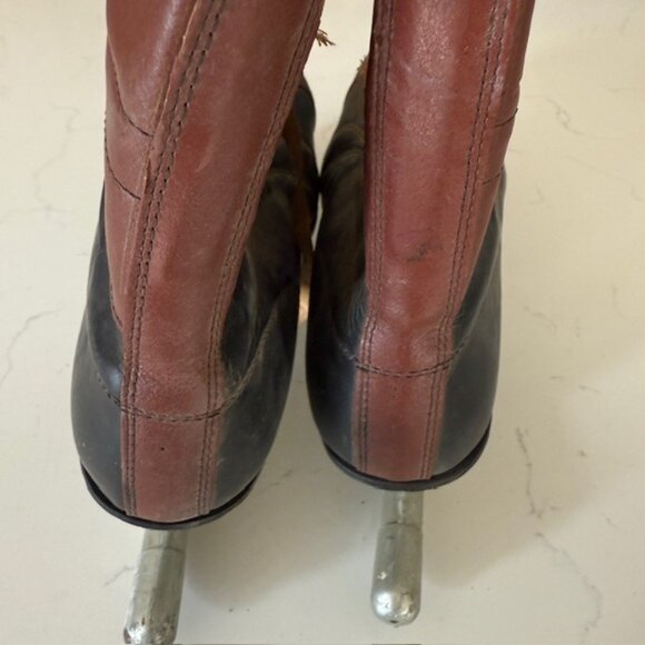 Vintage Brunswick Leather Ice Skates •1940s Two-Tone •Rustic Cabin Winter Decor - Picture 4 of 9